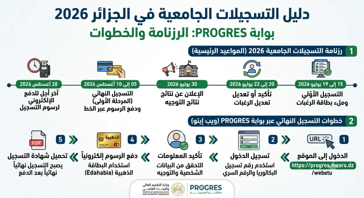 التسجيلات الجامعية 2026 — الرزنامة وخطوات PROGRES