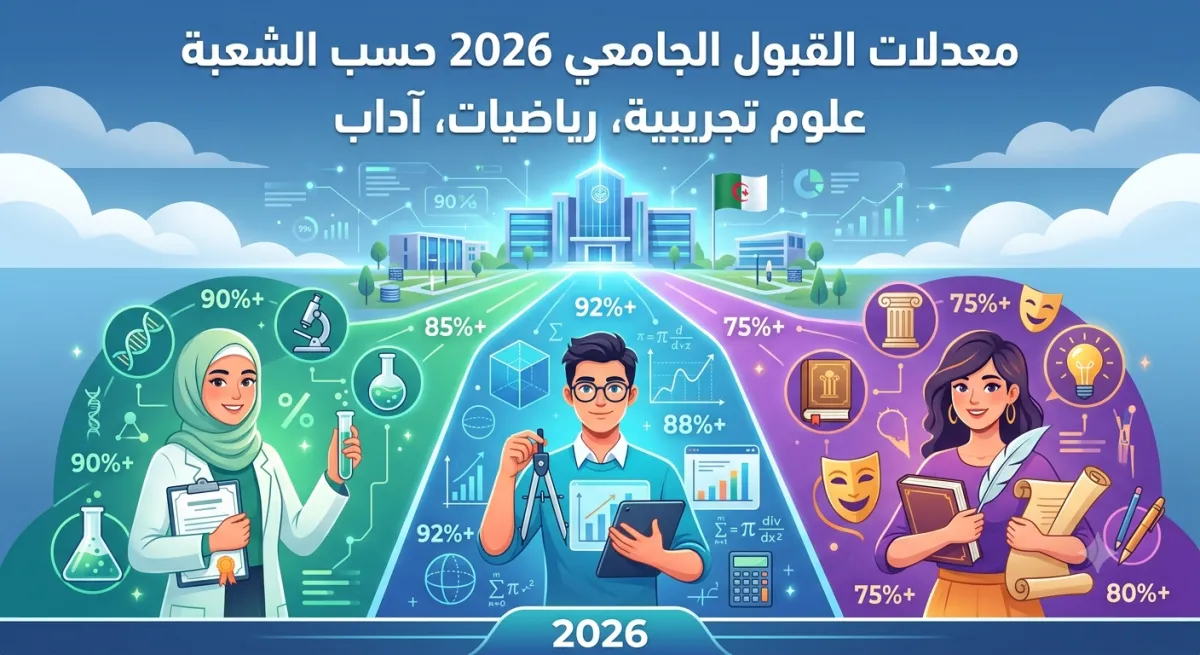 معدلات القبول الجامعي 2026 حسب الشعبة | علوم تجريبية، رياضيات، آداب